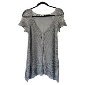 Urban Zen S Scratches Crochet Open Knit Hemp V-Neck Short Sleeve Top Lagenlook
